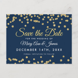 Gold Imitate Glitzer Confetti Navy Blue Save the D Ankündigungspostkarte