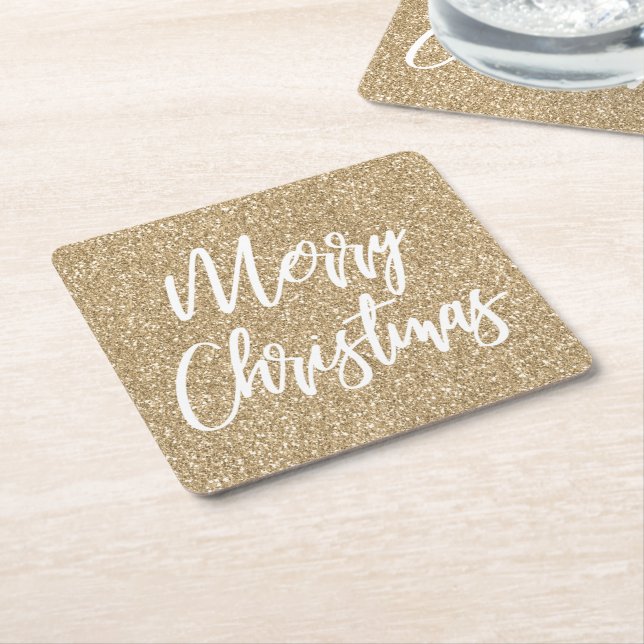 Gold Imitate Glitzer Frohe Weihnachtskalligraphie Rechteckiger Pappuntersetzer (angewinkelt)