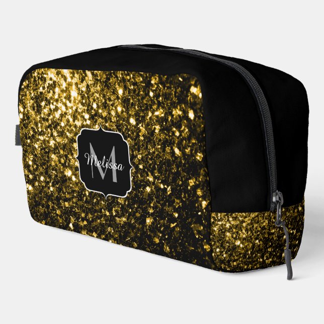 Gold Imitate Glitzer Glitzern Schwarz Monogram Waschbeutel (Rechte Ecke)