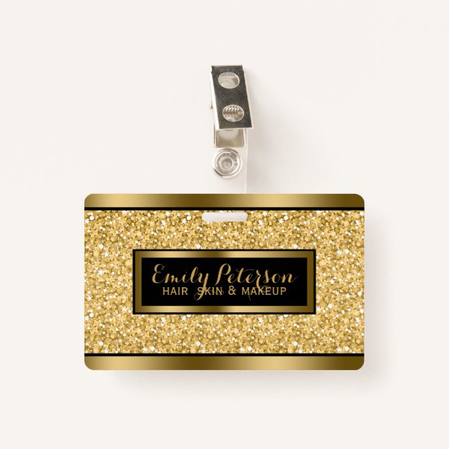 Gold Imitate Glitzer Gold- und Black-Akzente Ausweis (Vorderseite mit Klammer)