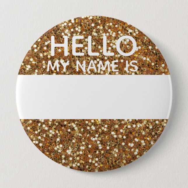 Gold Imitate Glitzer Hallo Mein Name ist Identity  Button (Vorderseite)