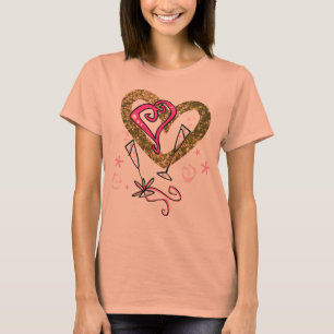 Gold Imitate Glitzer & Pink Hearts Champagner Gläs T-Shirt
