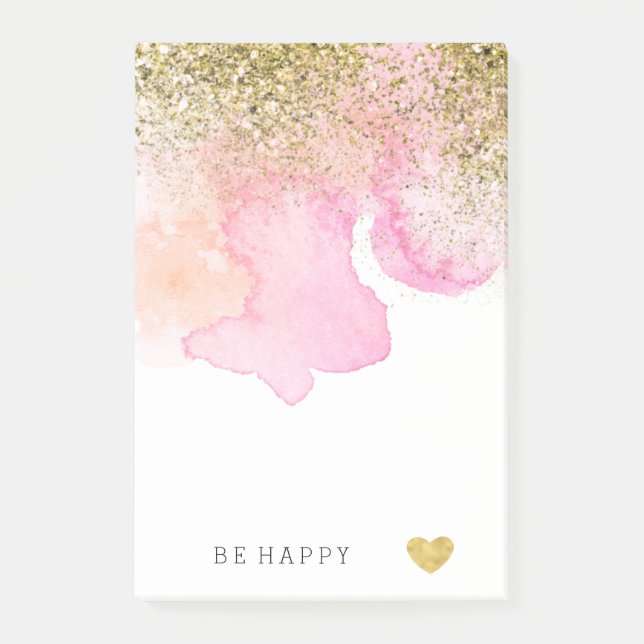 Gold Imitate Glitzer Rosa Pfirsichfarben Post-it Klebezettel (Vorderseite)