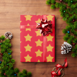 Gold Imitate Glitzer Star Pattern Red Gift Geschenkpapier