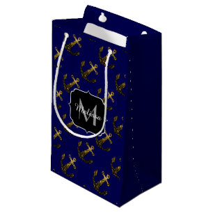 Gold Imitate Glitzern Anchor-Muster Marine Monogra Kleine Geschenktüte