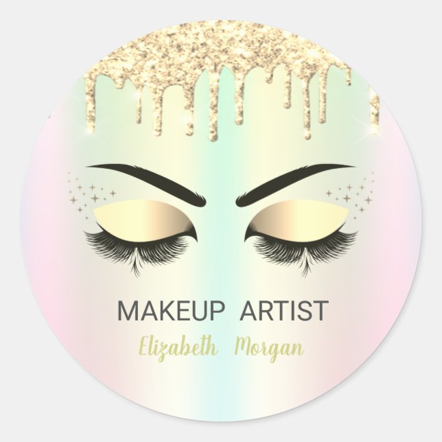 Gold Imitate Lashes, Goldene Tropfen Runder Aufkleber (Vorderseite)
