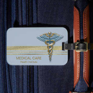 Gold Imitate Streifen Streifen Medical Light Blue Gepäckanhänger