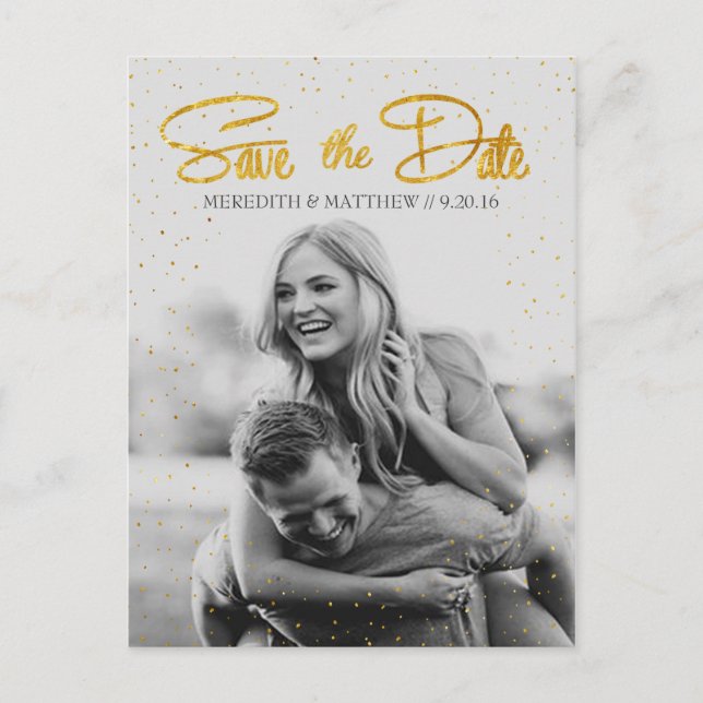 Gold Imitats Foil Confetti Save the Date Postkarte (Vorderseite)