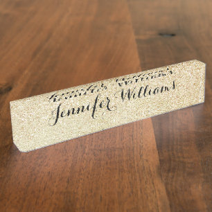 Gold Imitats Glitzer Black Script Typografie Namensplakette