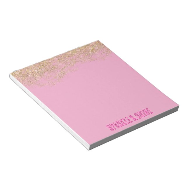Gold Imitats Glitzer Girly Pink Sparkone Notizblock (angewinkelt)