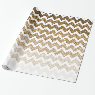 Gold Imitats Glitzer Glitzy Zickzack Ombre Geburts Geschenkpapier