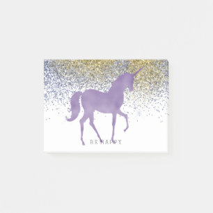 Gold Imitats Glitzer Lila Einhorn Personalisiert Post-it Klebezettel