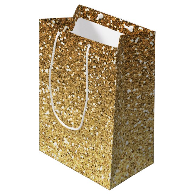 Gold Imitats Glitzer Ombre Mittlere Geschenktüte (Vorderseite Schrägansicht)