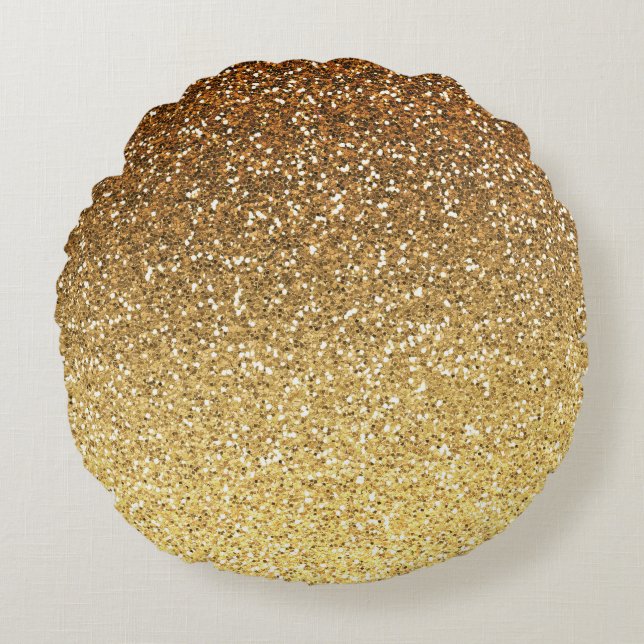 Gold Imitats Glitzer Ombre Rundes Kissen (Vorderseite)