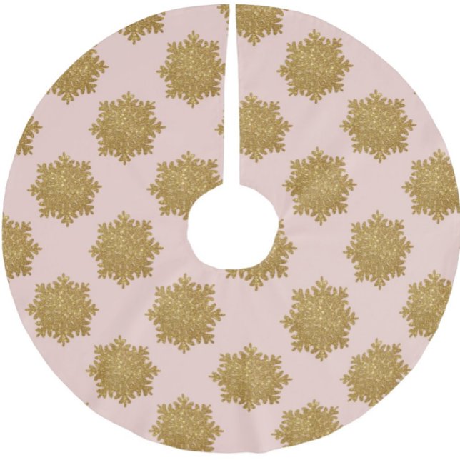 Gold Imitats Glitzer Snowflake Muster Rosa Polyester Weihnachtsbaumdecke (Von Creator hochgeladen)