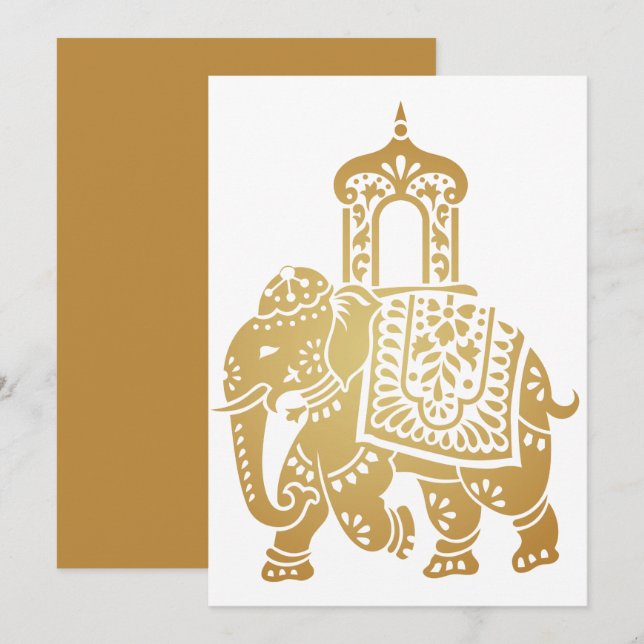 Gold Indian Elephant Einladung (Vorne/Hinten)