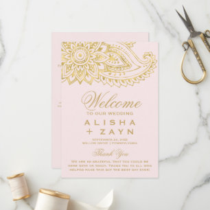 Gold Indian Paisley   Blush Pink Wedding Programme