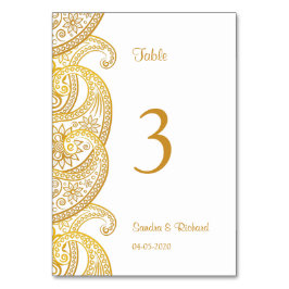 Gold Indian Paisley Traditionelle Hindu-Hochzeit Tischnummer