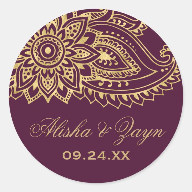 Gold Indian Paisley Wedding Umschlag Aufkleber (Vorderseite)