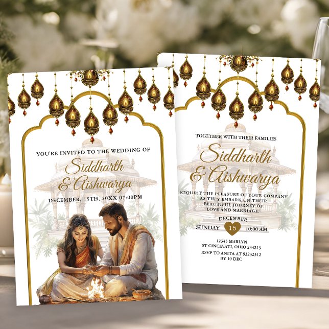 Gold Indian Wedding Zeremonie Roka Hindu Bollywood Einladung (Von Creator hochgeladen)
