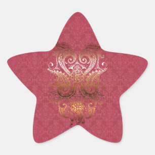 Gold Indische Ornamente Damast fuchsia delux Muste Stern-Aufkleber