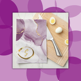 Gold Infinity Initial Monogram auf lila und gold Geschirrtuch