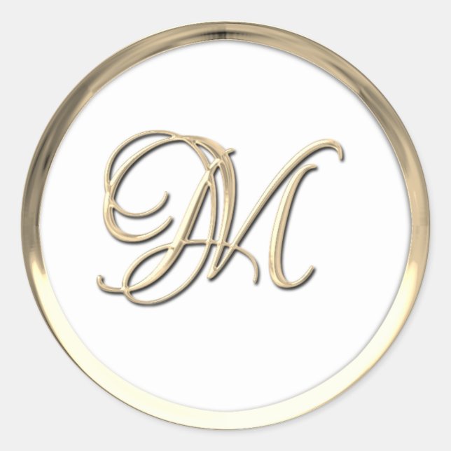 Gold Initial Monogram M Script Jegliche Farbe Runder Aufkleber (Vorderseite)