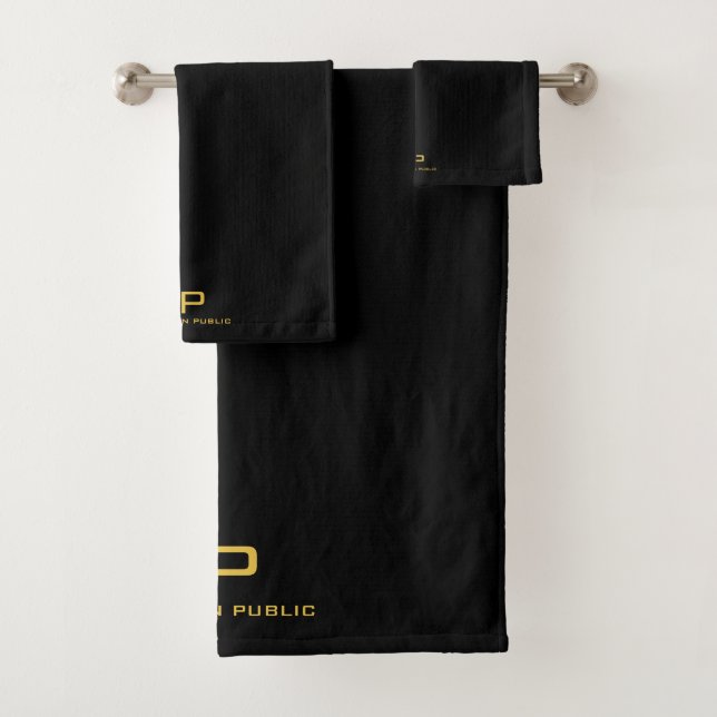 Gold Initial Monogram Name Black Template Trendy Badhandtuch Set (Insitu)