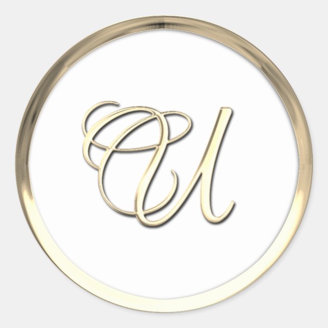 Gold Initial Monogram U Script Jegliche Farbe Runder Aufkleber (Vorderseite)