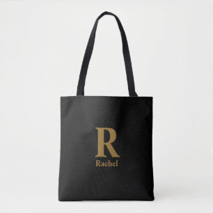 Gold Initial/Vorname/Familienname auf schwarz Tasche