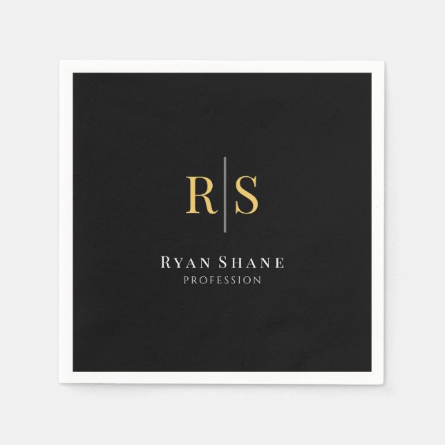 Gold Initials, Name, Beruf, Schwarz Serviette (Vorderseite)