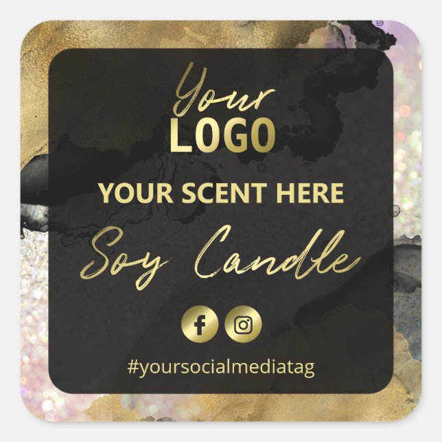Gold Ink Holographic Glitzer Soy Candle Labels Quadratischer Aufkleber (Vorderseite)