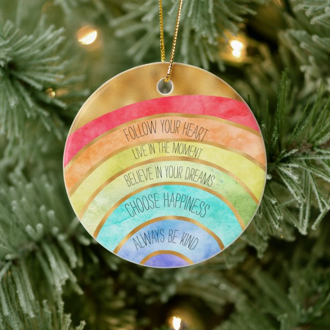 Gold inspirierende Zitate Rainbow personalisiert Keramik Ornament (Baum)