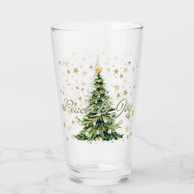 Gold inszeniert Frieden und Freude Grüner Weihnach Glas (Vorderseite)