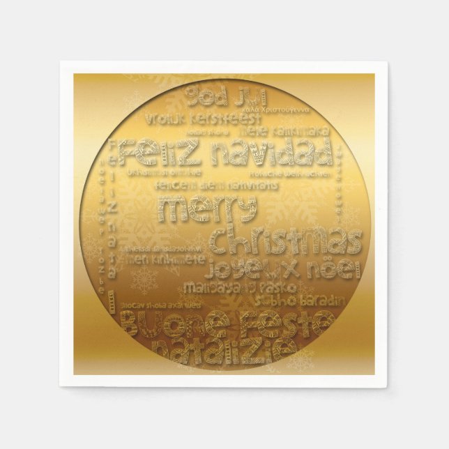 Gold International Christmas Navidad Paper Napkin Serviette (Vorderseite)