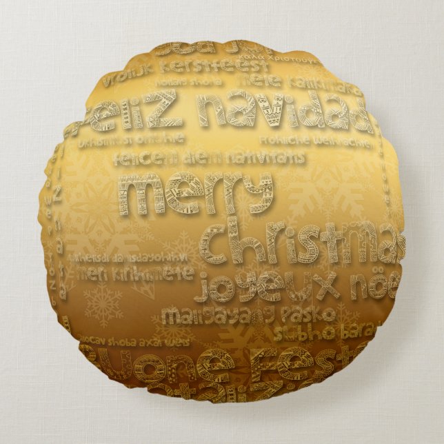 Gold International Noël Navidad Coussin rond (Devant)