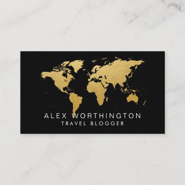 Gold International Travel World Map Visitenkarte (Vorderseite)