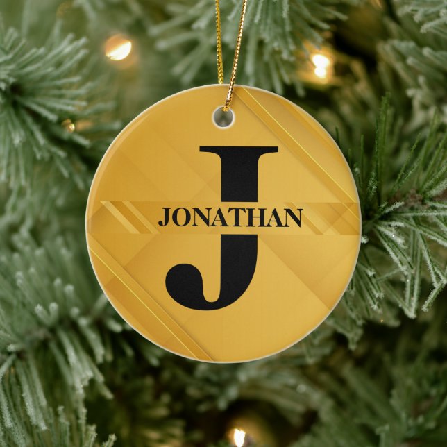 Gold Intersecting Initial Letter Name Typography Keramik Ornament (Baum)