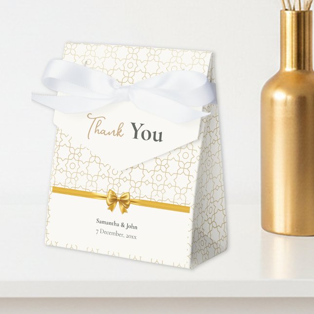 Gold & Ivory Art Deco Pattern with Bow Wedding Geschenkschachtel (Gold & Ivory Geometric Art Deco Wedding Favor Boxes)