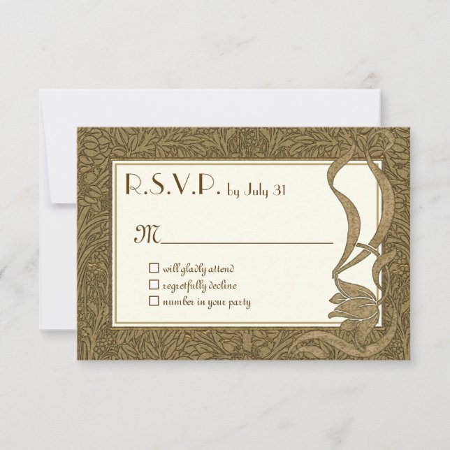 Gold Ivory Art Nouveau Elegante RSVP Karte (Vorderseite)