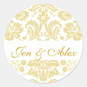 Gold Ivory Bride Groom Damask Hochzeitsticker für  Runder Aufkleber