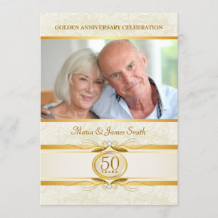 Gold & Ivory Damask Einladungen zum 50-jährigen Ju