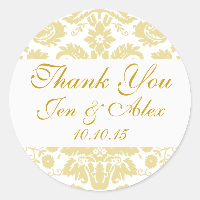 Gold Ivory Damask Wedding Favor Runder Aufkleber (Vorderseite)