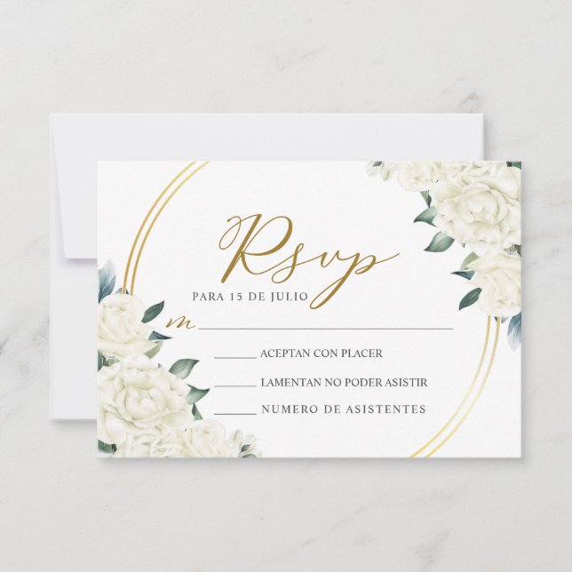 Gold Ivory Floral Nuestra Boda Wedding RSVP Einladung (Vorderseite)