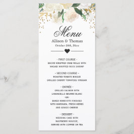 Gold Ivory Green Floral Wedding Card Menükarte