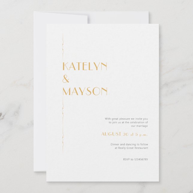 Gold & Ivory Moderne Minimalistische Hochzeit Einladung (Vorderseite)