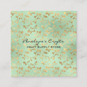 Gold Ivy Print Square Business Card Quadratische Visitenkarte