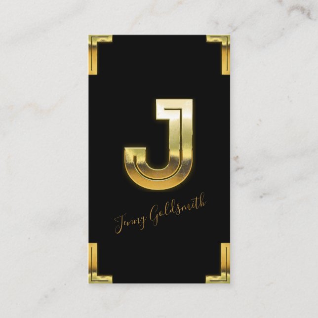 Gold J Initial and Borders Business Card Visitenkarte (Vorderseite)