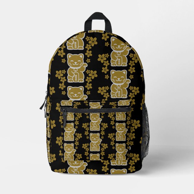 Gold Japanisch Maneki-neko Bedruckter Rucksack (Vorderseite)
