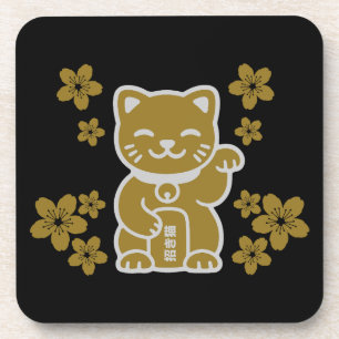 Gold Japanisch Maneki-neko Getränkeuntersetzer